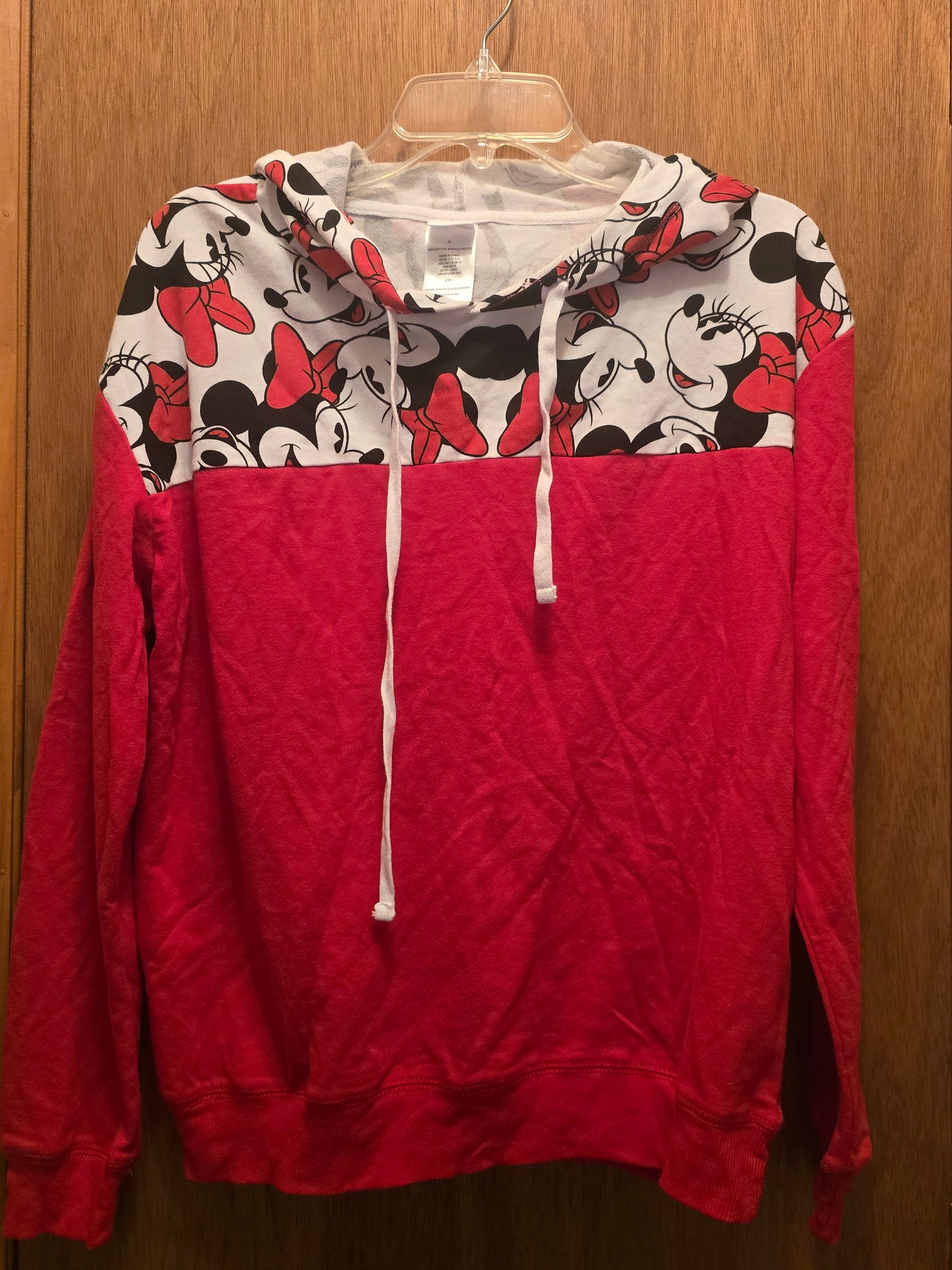 Disney Ladies Mini Mouse Top print redbw/ Ears Full Zip Hoodie Size Small