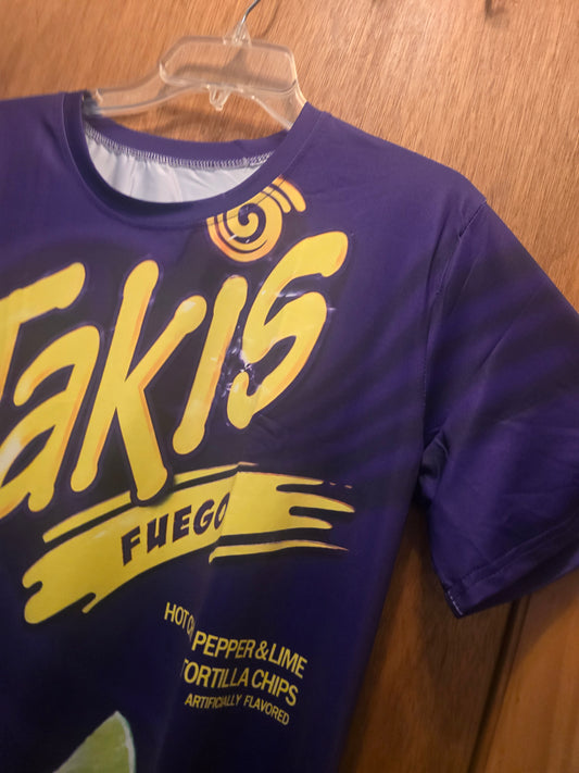 Takis Fuego Tortilla Chips Jersey Medium Tee Purple All Over Print Double Sided